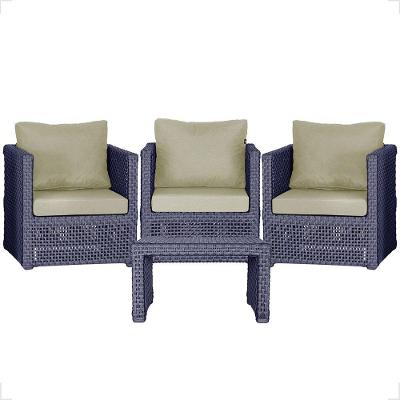 Mesa E 3 Poltronas Madri Corda Náutica Estofado 7 Trama Azul