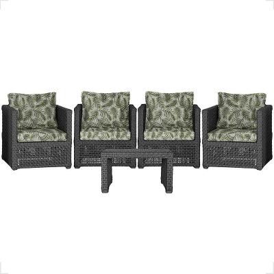 Mesa E 4 Poltronas Madri Corda Náutica Estofado 5 Trama Preto