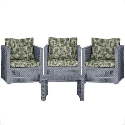 Mesa E 3 Poltronas Madri Corda Náutica Estofado 5 Trama Prata