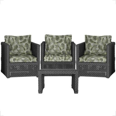 Mesa E 3 Poltronas Madri Corda Náutica Estofado 5 Trama Preto