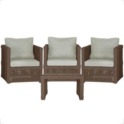 Mesa E 3 Poltronas Madri Corda Náutica Estofado 3 Trama Marrom
