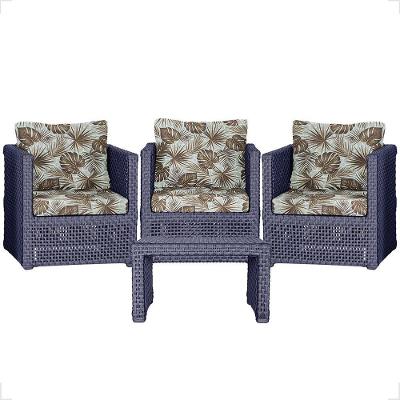 Mesa E 3 Poltronas Madri Corda Náutica Estofado 6 Trama Azul