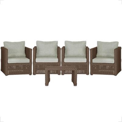 Mesa E 4 Poltronas Madri Corda Náutica Estofado 3 Trama Marrom