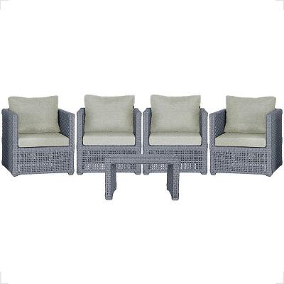 Mesa E 4 Poltronas Madri Corda Náutica Estofado 3 Trama Prata