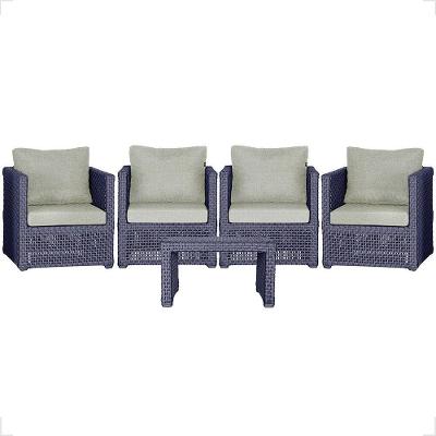 Mesa E 4 Poltronas Madri Corda Náutica Estofado 3 Trama Azul