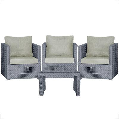 Mesa E 3 Poltronas Madri Corda Náutica Estofado 3 Trama Prata