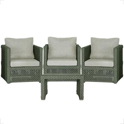 Mesa E 3 Poltronas Madri Corda Náutica Estofado 3 Trama Verde