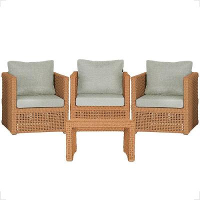 Mesa E 3 Poltronas Madri Corda Náutica Estofado 3 Trama Terra Cota