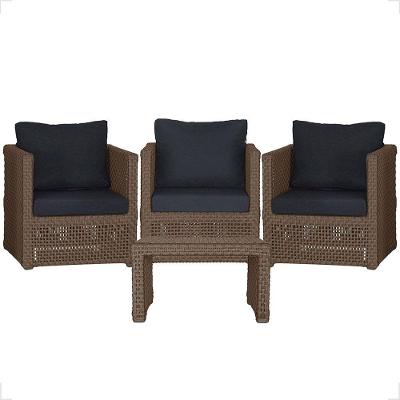 Mesa E 3 Poltronas Madri Corda Náutica Estofado 12 Trama Marrom