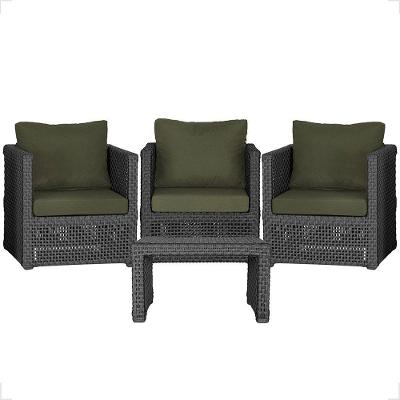 Mesa E 3 Poltronas Madri Corda Náutica Estofado 13 Trama Preto