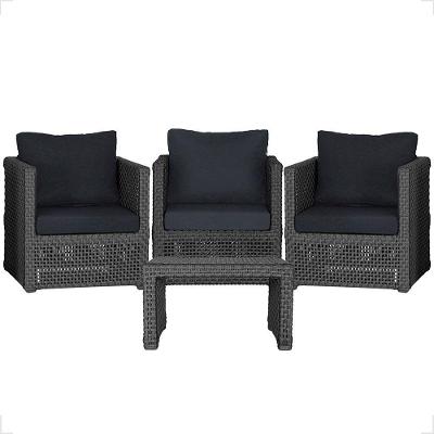 Mesa E 3 Poltronas Madri Corda Náutica Estofado 12 Trama Preto