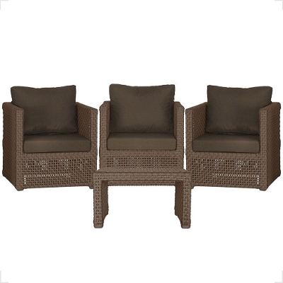 Mesa E 3 Poltronas Madri Corda Náutica Estofado 9 Trama Marrom