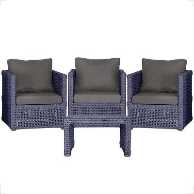 Mesa E 3 Poltronas Madri Corda Náutica Estofado 11 Trama Azul