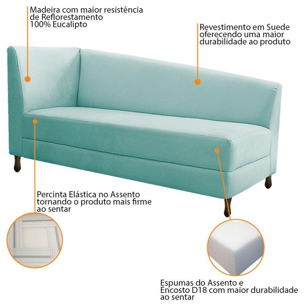 Kit Diva Recamier Heitor 140cm Lado Esquerdo e 02 Poltronas Luiza Suede Azul tiffany - 3
