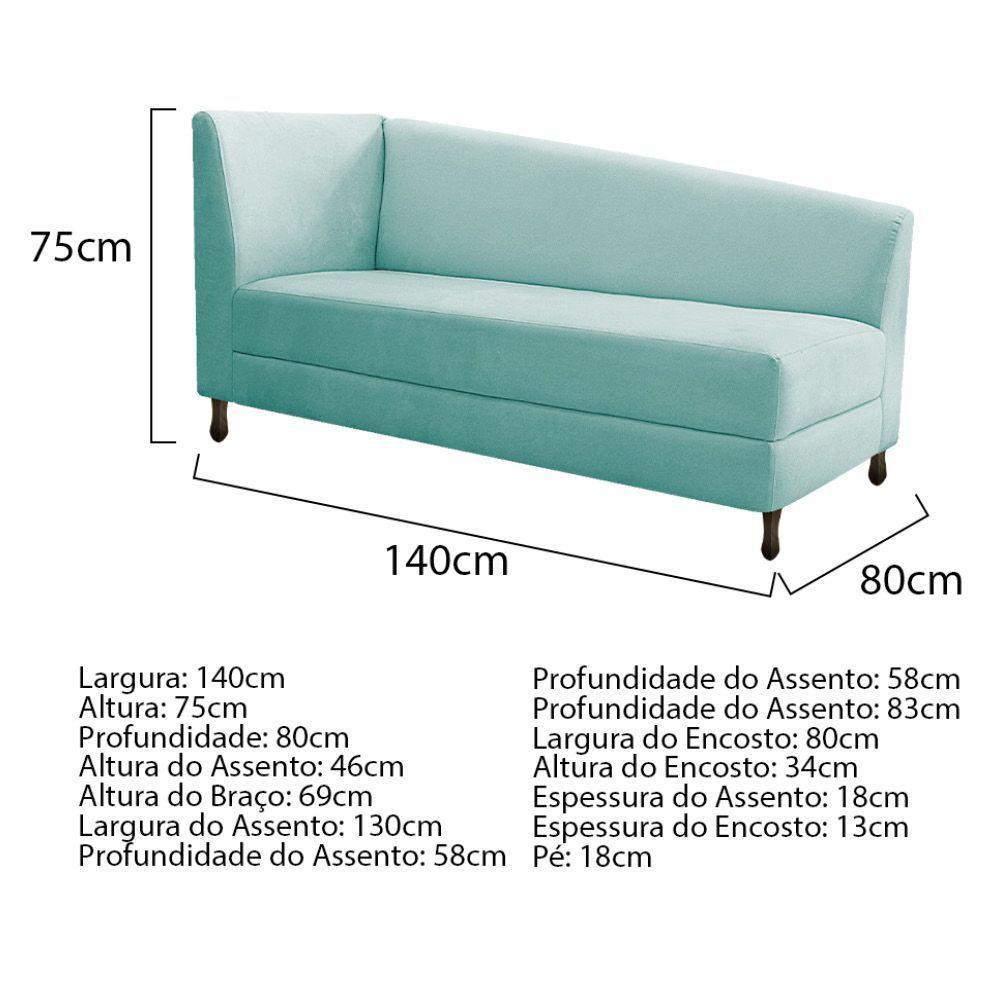 Kit Diva Recamier Heitor 140cm Lado Esquerdo e 02 Poltronas Luiza Suede Azul tiffany - 5