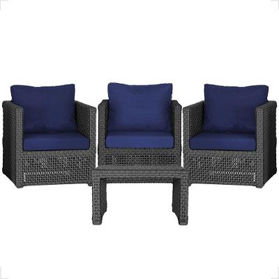 Mesa E 3 Poltronas Madri Corda Náutica Estofado 10 Trama Preto