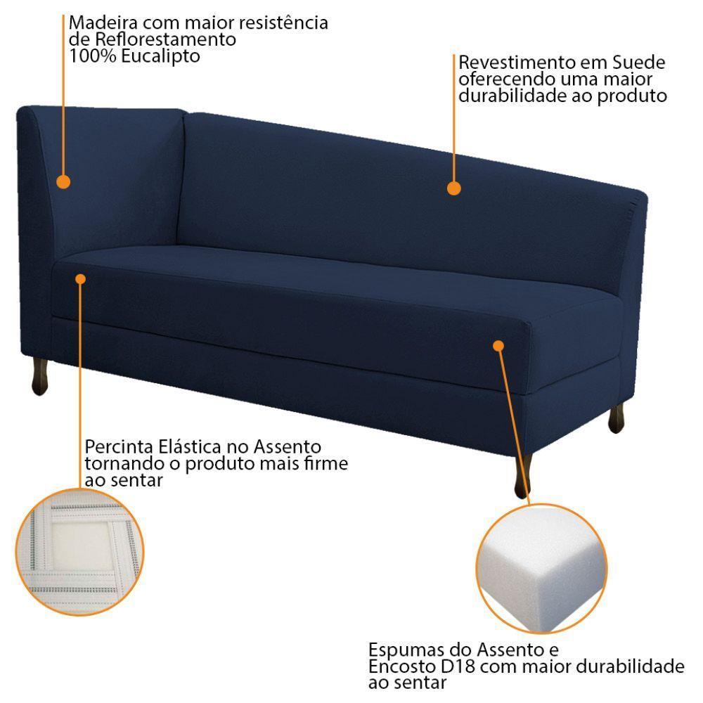 Kit Diva Recamier Heitor 140cm Lado Esquerdo e 02 Poltronas Luiza Suede Azulmarinho - 3