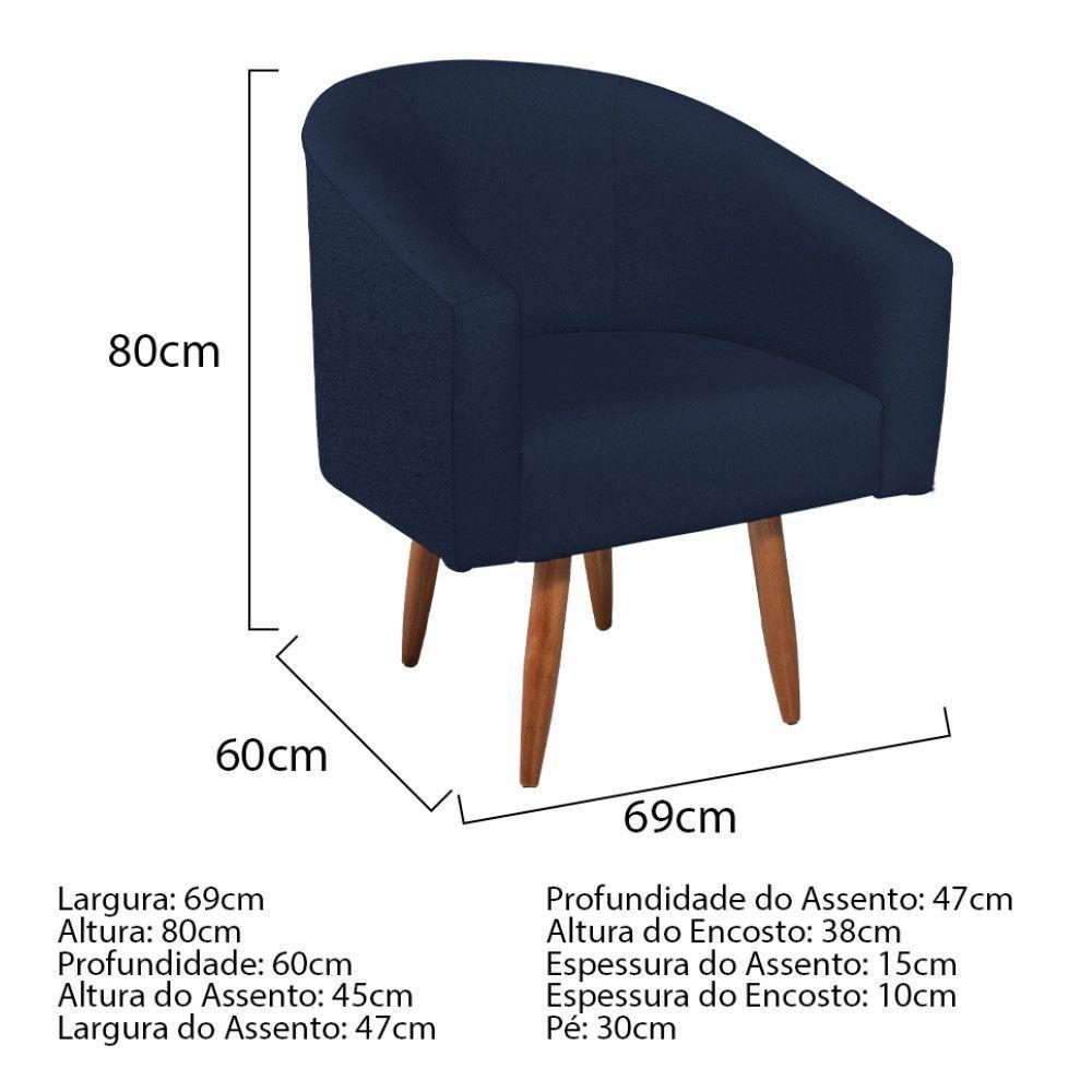 Kit Diva Recamier Heitor 140cm Lado Esquerdo e 02 Poltronas Luiza Suede Azulmarinho - 4
