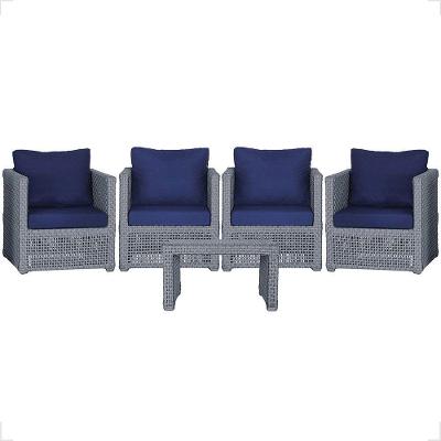 Mesa E 4 Poltronas Madri Corda Náutica Estofado 10 Trama Prata