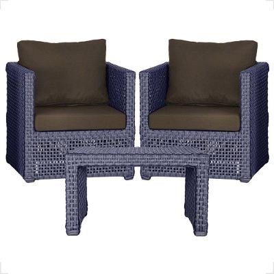 Mesa E 2 Poltronas Madri Corda Náutica Estofado 9 Trama Azul