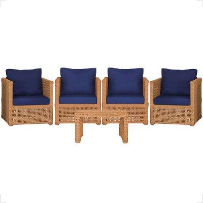 Mesa E 4 Poltronas Madri Corda Náutica Estofado 10 Trama Terra Cota