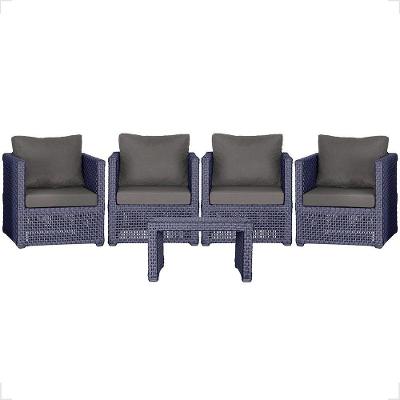 Mesa E 4 Poltronas Madri Corda Náutica Estofado 11 Trama Azul