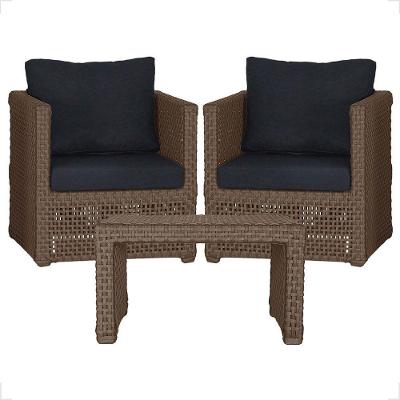 Mesa E 2 Poltronas Madri Corda Náutica Estofado 12 Trama Marrom