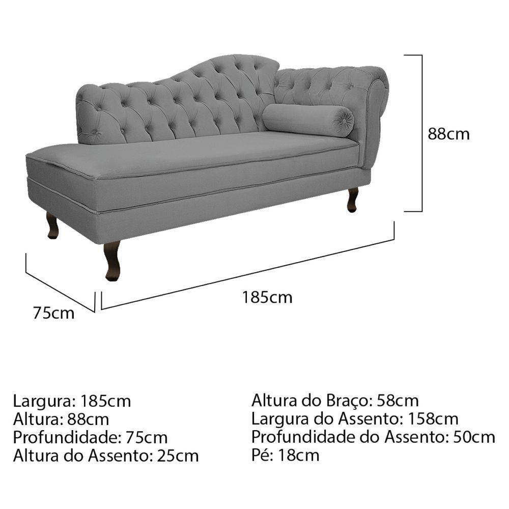 Kit Diva Recamier Diana 185cm Lado Esquerdo e 01 Poltrona Classic Suede Cinza - 5