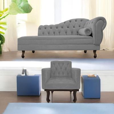Kit Diva Recamier Diana 185cm Lado Esquerdo e 01 Poltrona Classic Suede Cinza