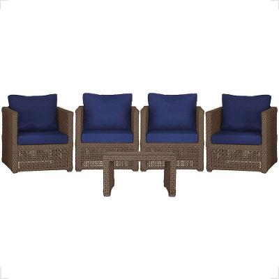 Mesa E 4 Poltronas Madri Corda Náutica Estofado 10 Trama Marrom