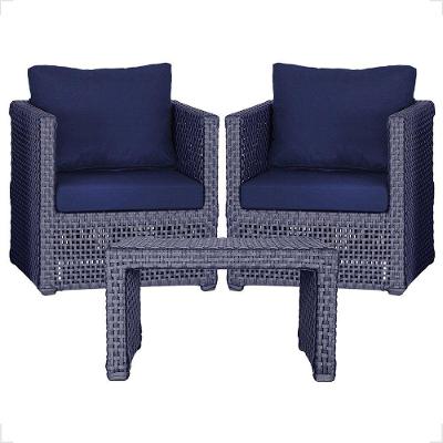 Mesa E 2 Poltronas Madri Corda Náutica Estofado 10 Trama Azul