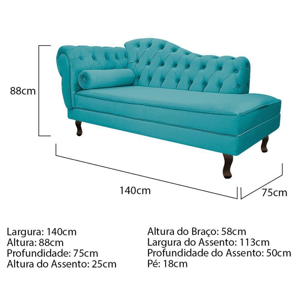 Kit Diva Recamier Diana 140cm Lado Direito e 02 Poltronas Julia Suede Azul Turquesa - 3