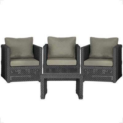 Mesa E 3 Poltronas Madri Corda Náutica Estofado 8 Trama Preto