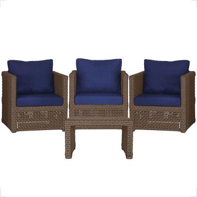 Mesa E 3 Poltronas Madri Corda Náutica Estofado 10 Trama Marrom