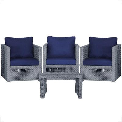 Mesa E 3 Poltronas Madri Corda Náutica Estofado 10 Trama Prata