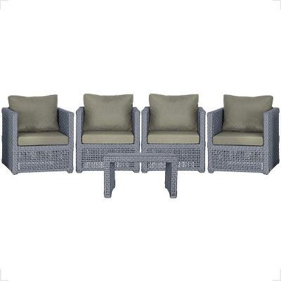 Mesa E 4 Poltronas Madri Corda Náutica Estofado 8 Trama Prata