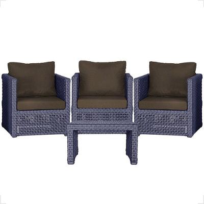 Mesa E 3 Poltronas Madri Corda Náutica Estofado 9 Trama Azul