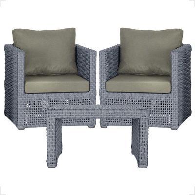 Mesa E 2 Poltronas Madri Corda Náutica Estofado 8 Trama Prata