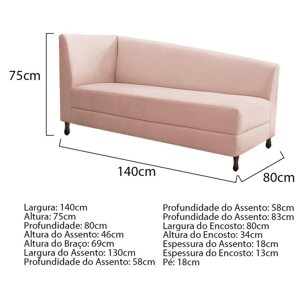 Kit Diva Recamier Heitor 140cm Lado Esquerdo e 02 Poltronas Luiza Suede Rosê - 4