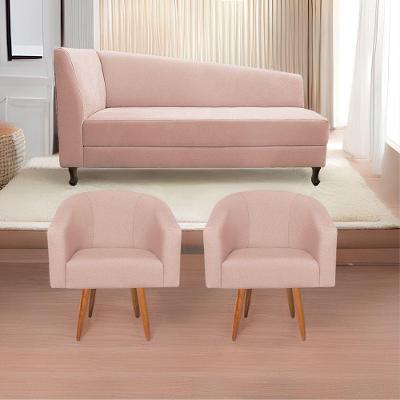 Kit Diva Recamier Heitor 140cm Lado Esquerdo e 02 Poltronas Luiza Suede Rosê