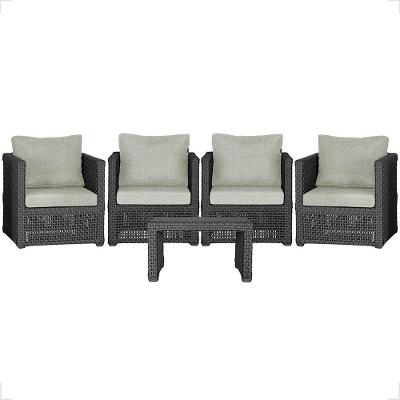 Mesa E 4 Poltronas Madri Corda Náutica Estofado 3 Trama Preto