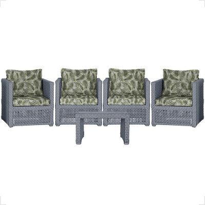 Mesa E 4 Poltronas Madri Corda Náutica Estofado 5 Trama Prata