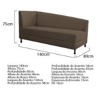 Kit Diva Recamier Heitor 140cm Lado Esquerdo e 02 Poltronas Luiza Suede Marrom