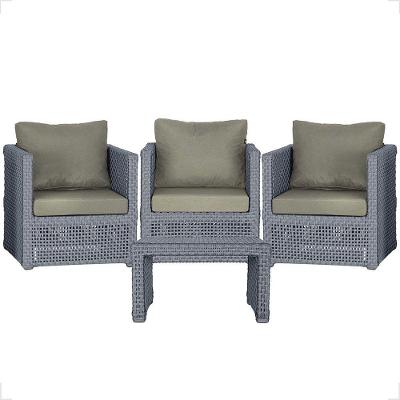 Mesa E 3 Poltronas Madri Corda Náutica Estofado 8 Trama Prata