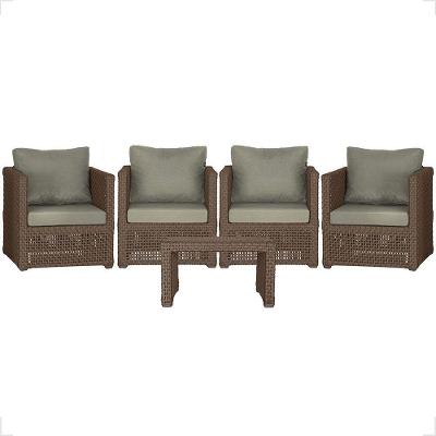 Mesa E 4 Poltronas Madri Corda Náutica Estofado 8 Trama Marrom