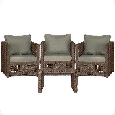 Mesa E 3 Poltronas Madri Corda Náutica Estofado 8 Trama Marrom