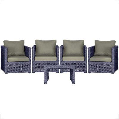 Mesa E 4 Poltronas Madri Corda Náutica Estofado 8 Trama Azul