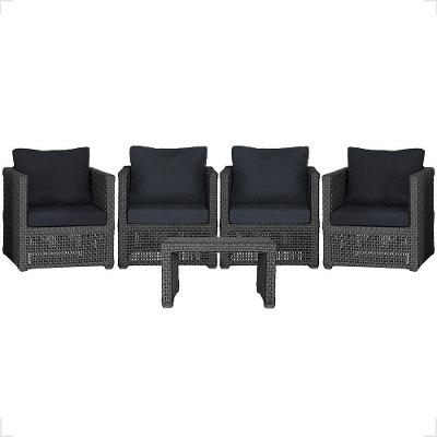 Mesa E 4 Poltronas Madri Corda Náutica Estofado 12 Trama Preto