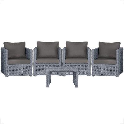 Mesa E 4 Poltronas Madri Corda Náutica Estofado 11 Trama Prata