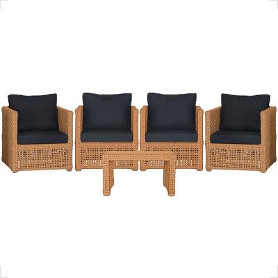 Mesa E 4 Poltronas Madri Corda Náutica Estofado 12 Trama Terra Cota